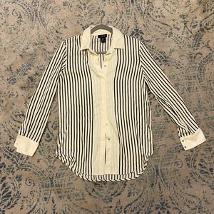 black & white stripped button up